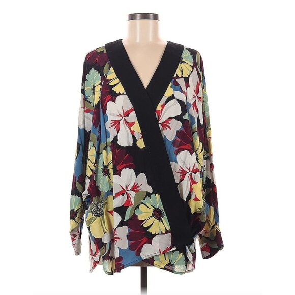 Smythe Blocked Floral Multicolor Blocked Kimono Blouse - Size M - Picture 3 of 8
